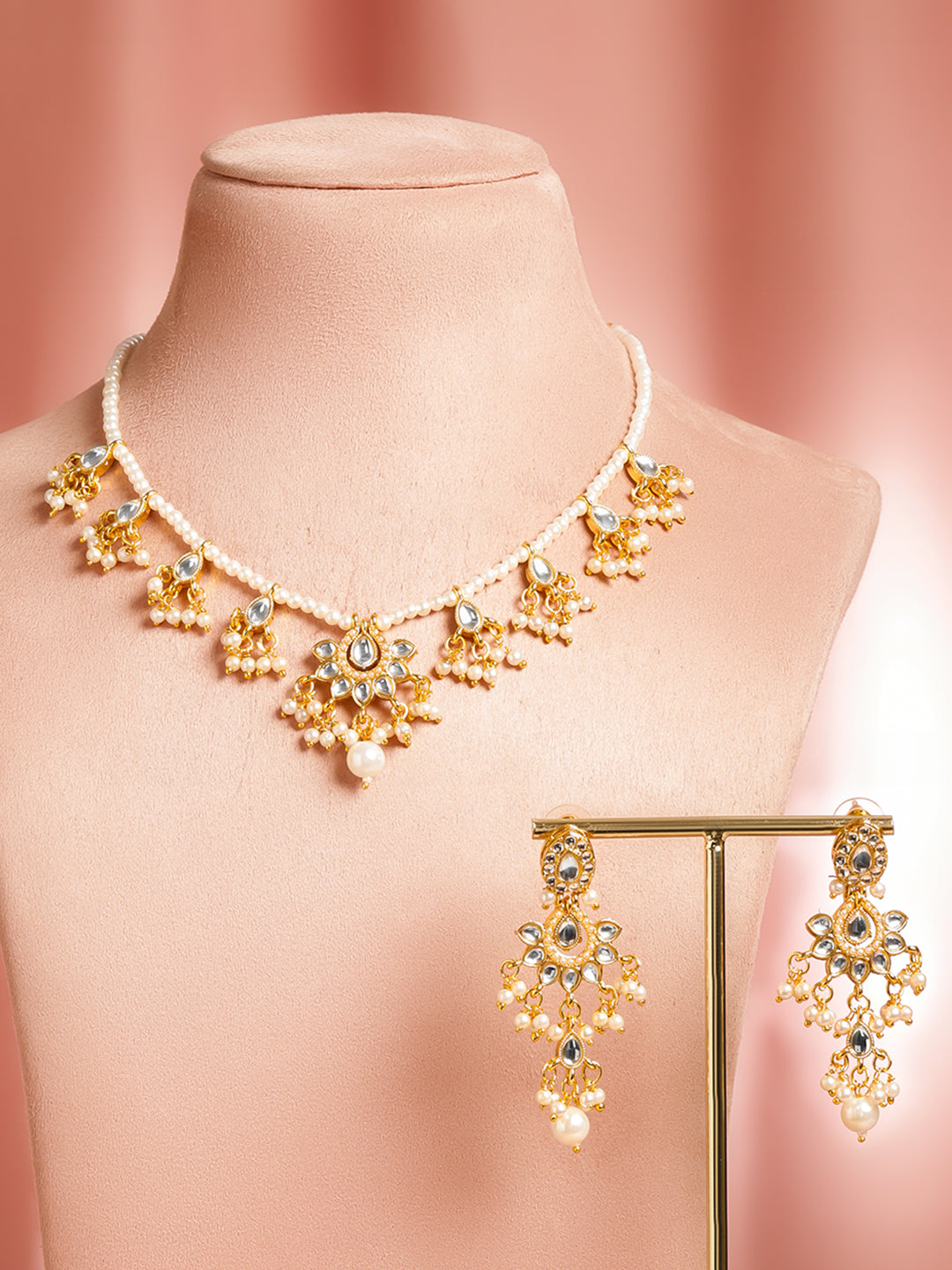 Elegant Hues Kundan Pearls Necklace Set フリーサイズ