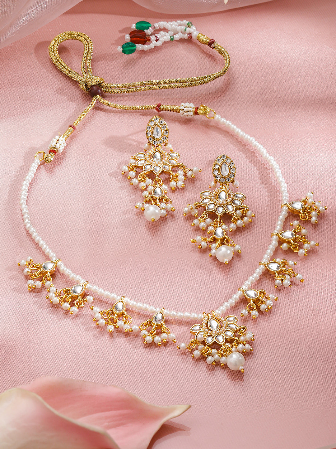 Elegant Hues Kundan Pearls Necklace Set フリーサイズ