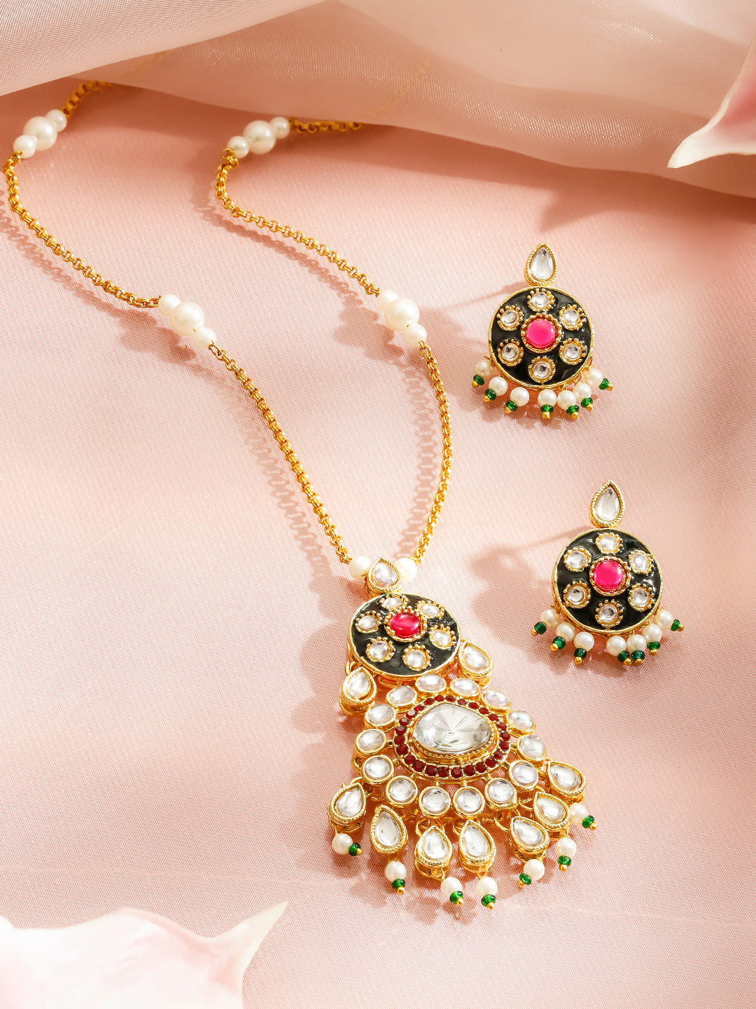 Kundan Luxury Bloom Pink  Pendant Set フリーサイズ