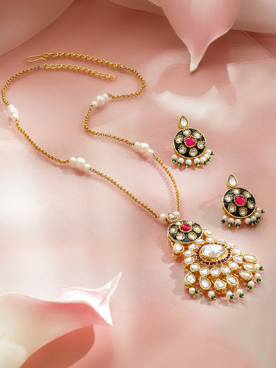 Kundan Luxury Bloom Pink  Pendant Set フリーサイズ