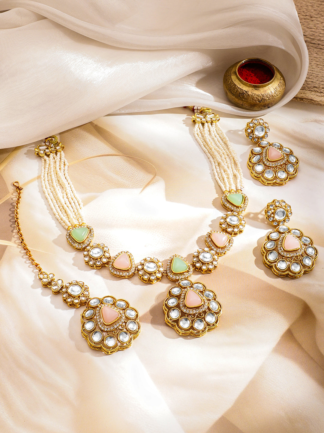 Vintage Glow Pink & Green Necklace Set フリーサイズ