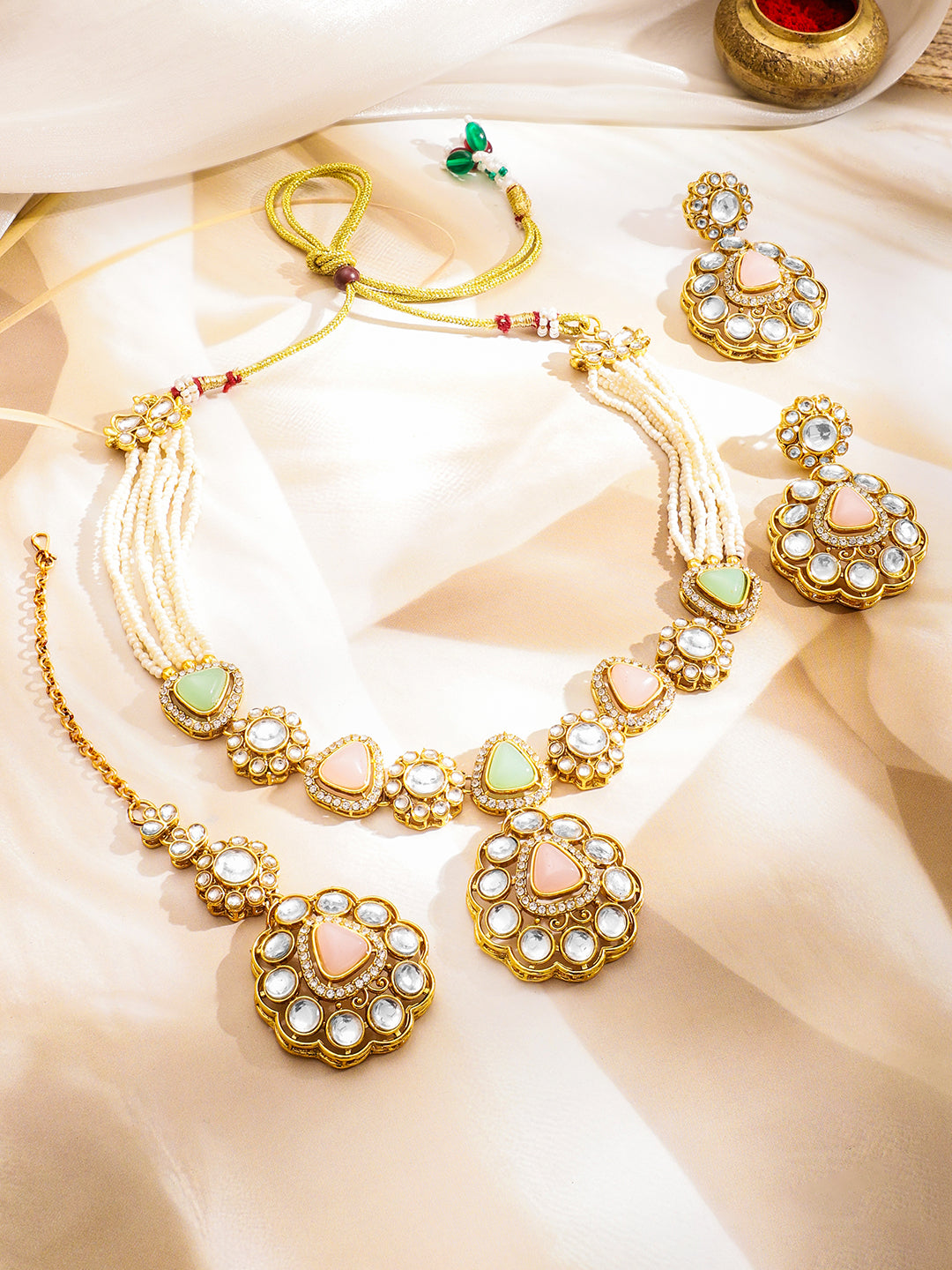 Vintage Glow Pink & Green Necklace Set フリーサイズ