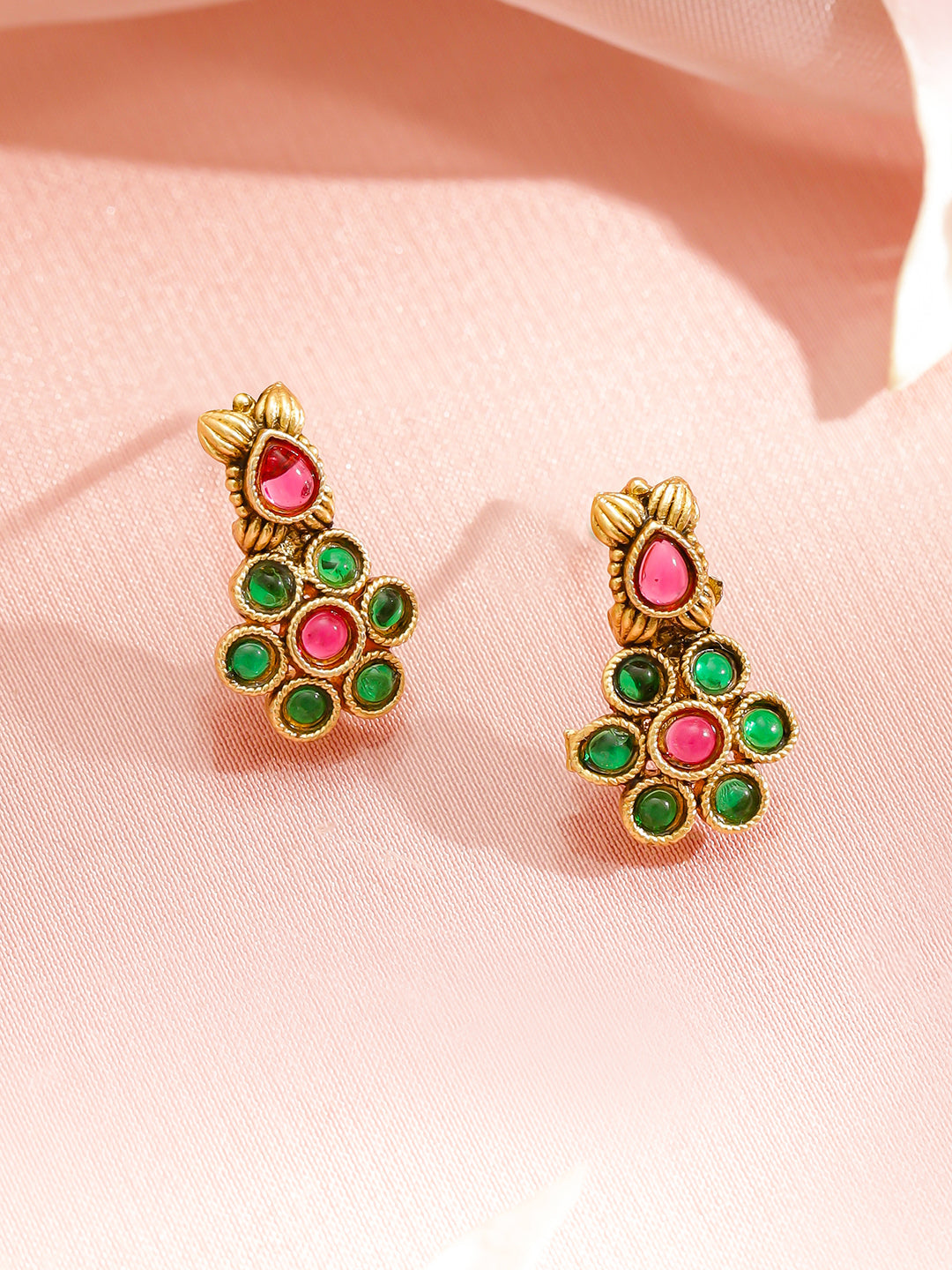 Green & Red Studded Floral Necklace Set フリーサイズ