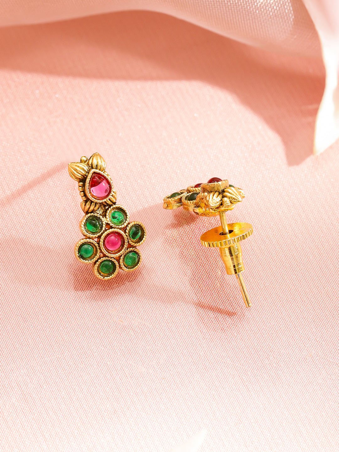 Green & Red Studded Floral Necklace Set フリーサイズ