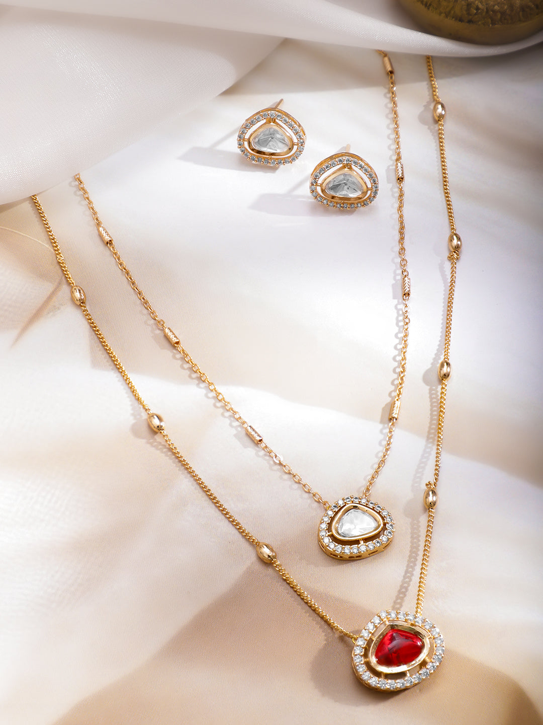 Red Hue with Kundan Necklace Set フリーサイズ