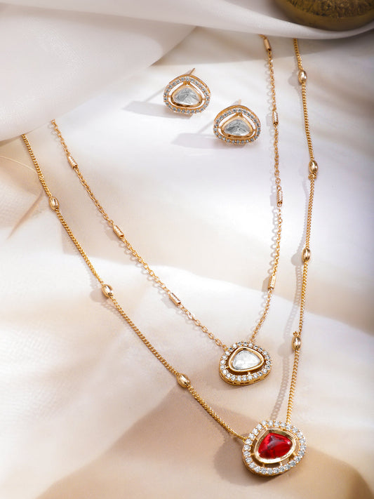 Red Hue with Kundan Necklace Set フリーサイズ