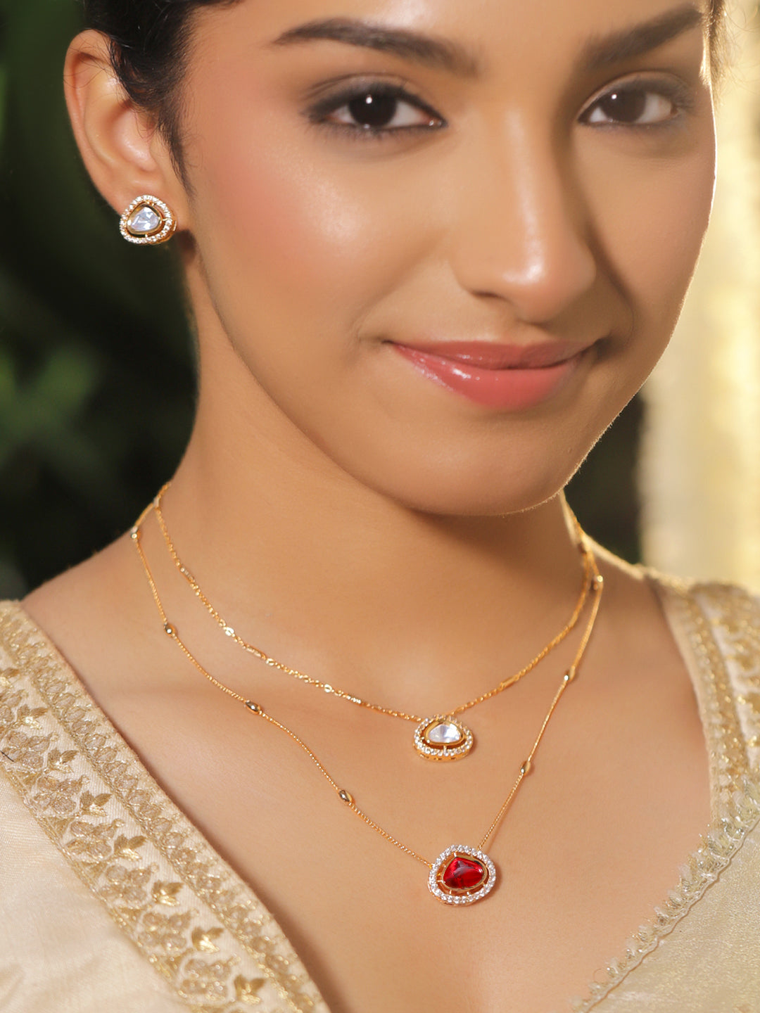 Red Hue with Kundan Necklace Set フリーサイズ