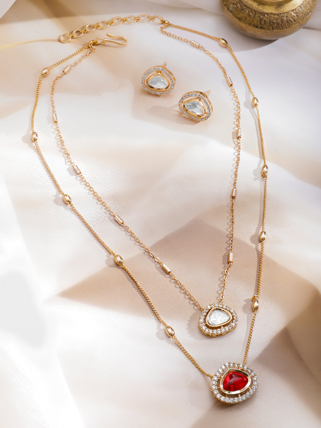 Red Hue with Kundan Necklace Set フリーサイズ