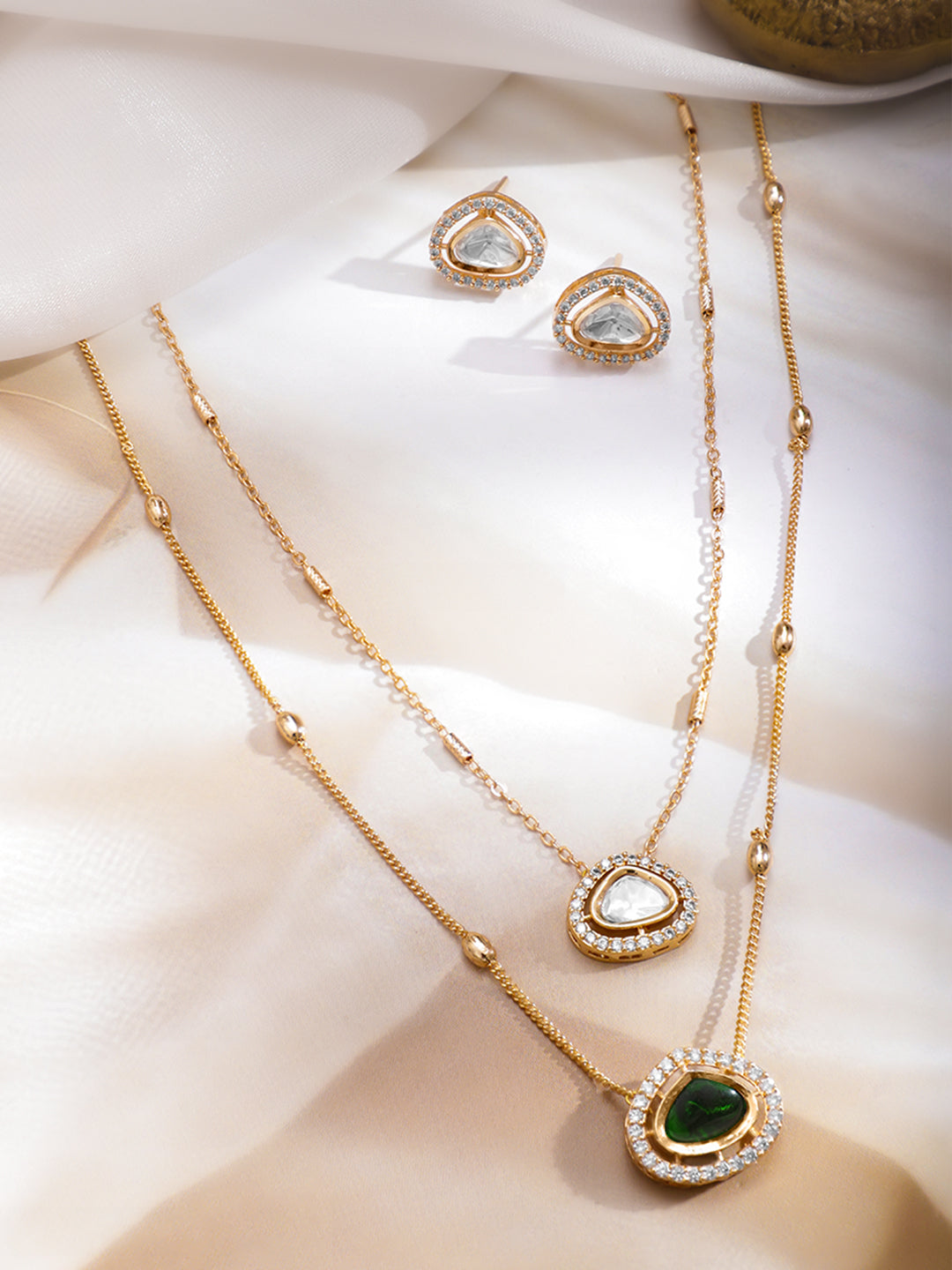 Sapphire & Kundan Charm Necklace Set フリーサイズ