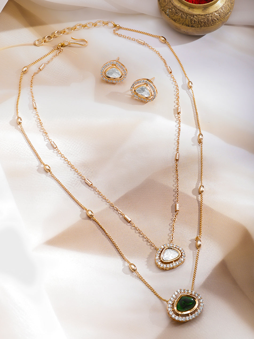 Sapphire & Kundan Charm Necklace Set フリーサイズ