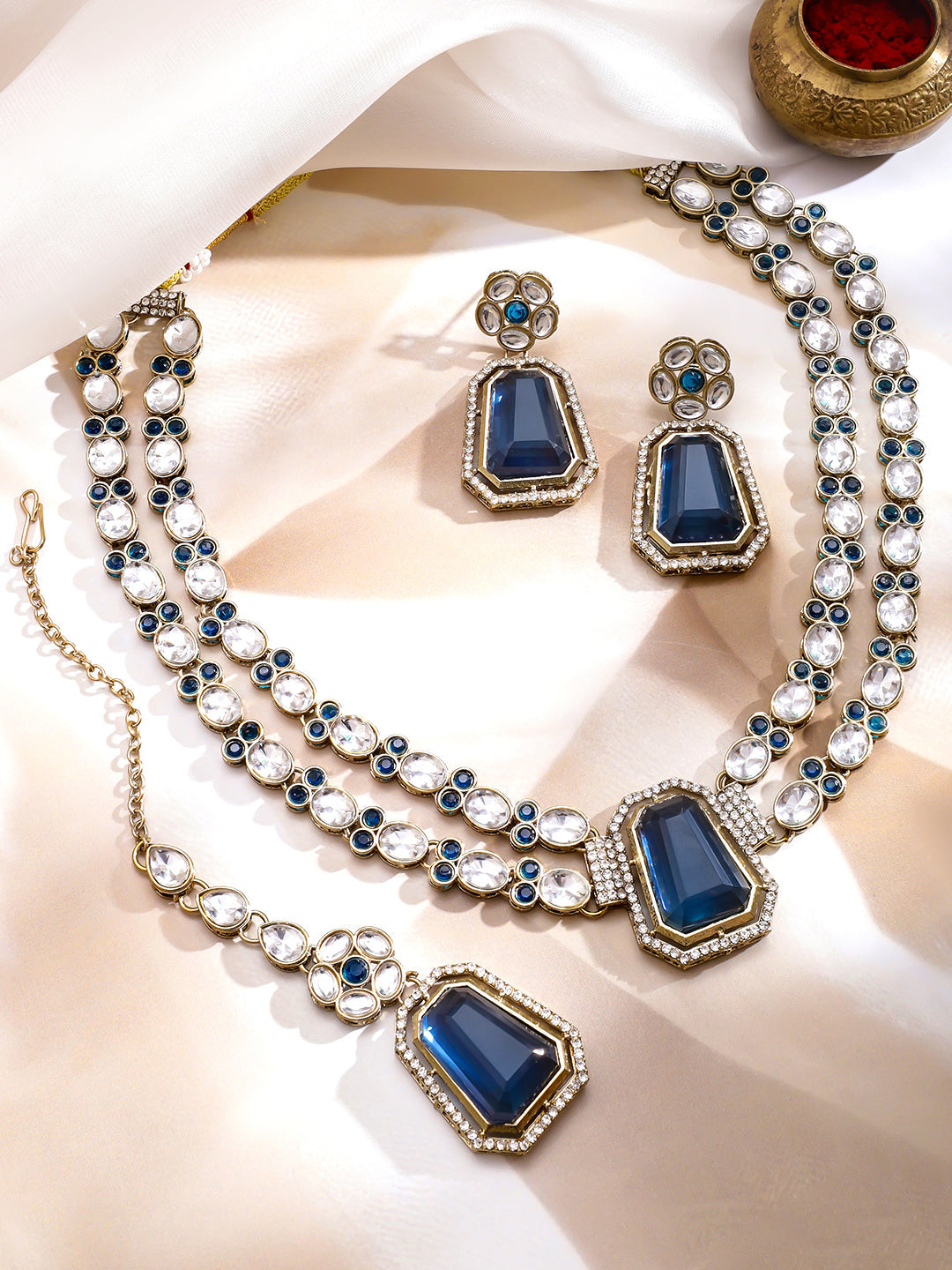 Blue American Diamond Zirconia Necklace Set フリーサイズ