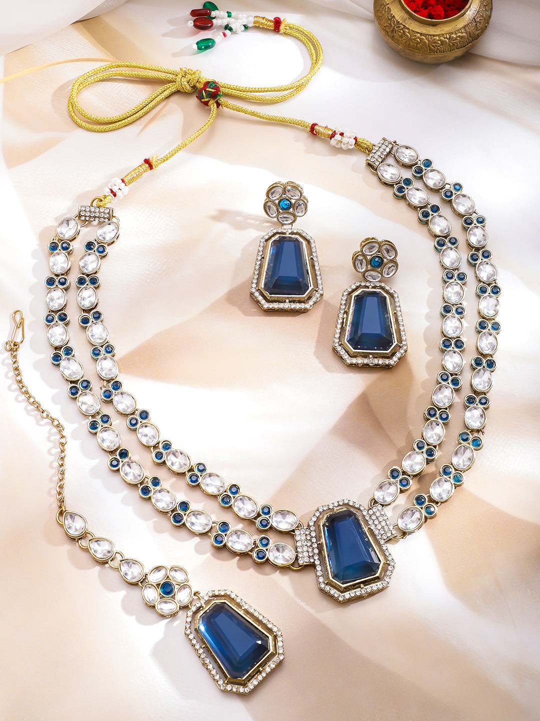 Blue American Diamond Zirconia Necklace Set フリーサイズ