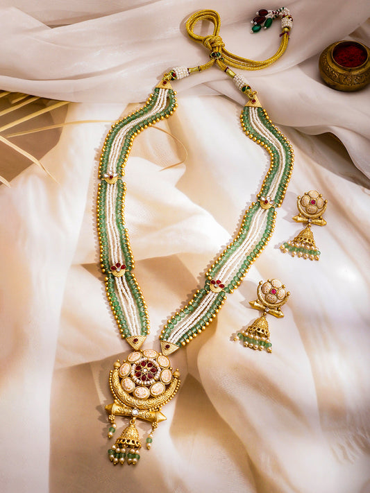 【Rubans】 Dynasty Queen 22K Gold-Plated Kundan Pendant Beaded Necklace Set｜ダイナスティ クイーン 22K ゴールドメッキ クンダン ペンダント ビーズ ネックレスセット