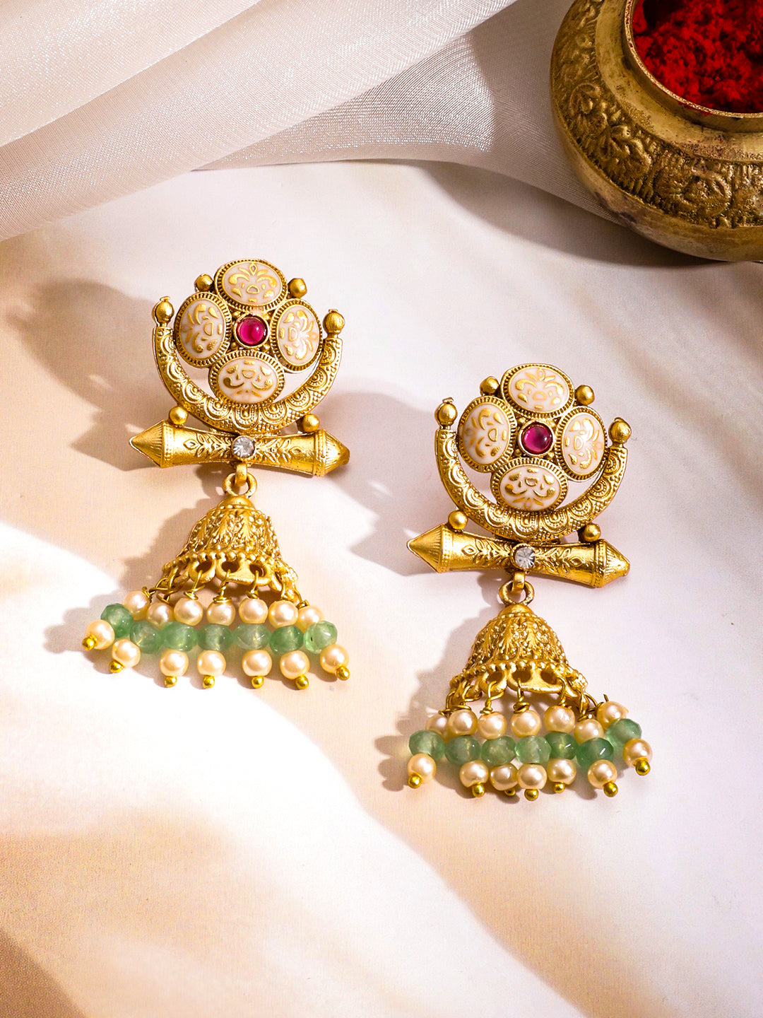 【Rubans】 Dynasty Queen 22K Gold-Plated Kundan Pendant Beaded Necklace Set｜ダイナスティ クイーン 22K ゴールドメッキ クンダン ペンダント ビーズ ネックレスセット