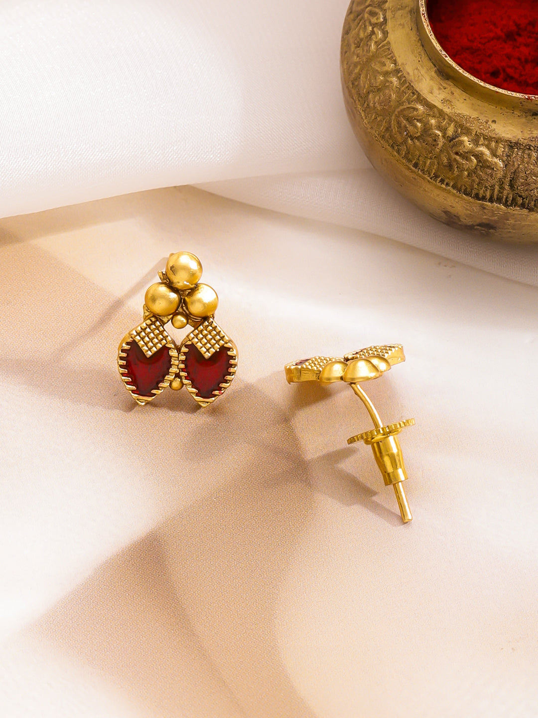 Red Studded Gold Necklace Set フリーサイズ