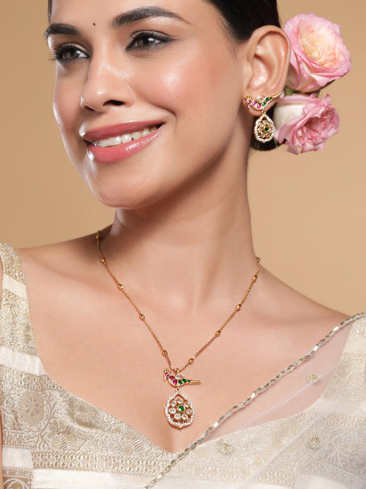 Peacock Design American Diamond Zirconia Necklace Set フリーサイズ
