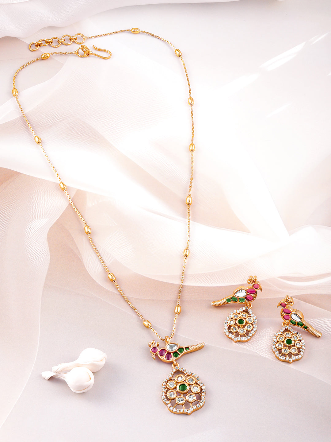 Peacock Design American Diamond Zirconia Necklace Set フリーサイズ