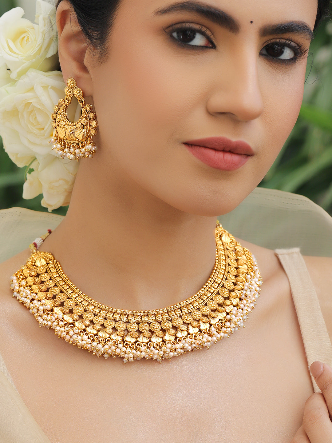 Golden Pearl Edge Necklace Set フリーサイズ