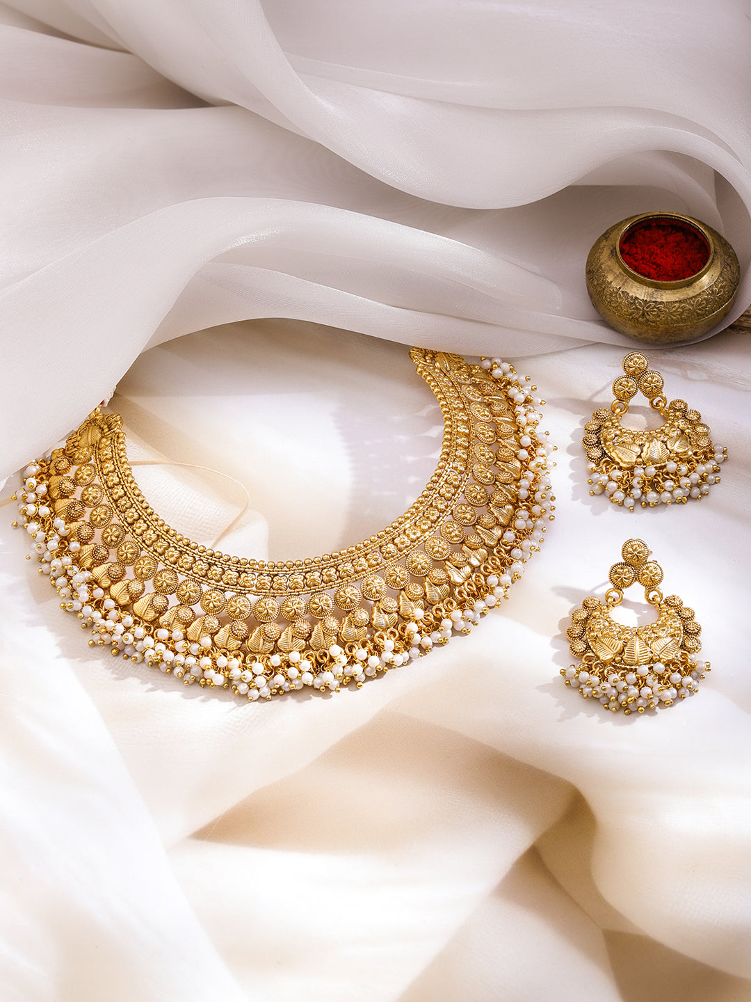 Golden Pearl Edge Necklace Set フリーサイズ
