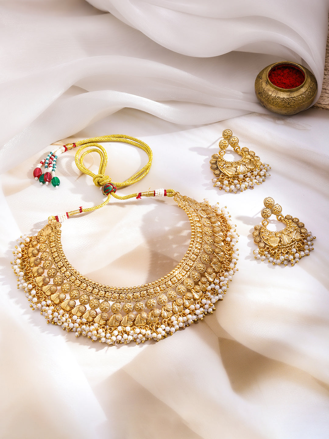 Golden Pearl Edge Necklace Set フリーサイズ