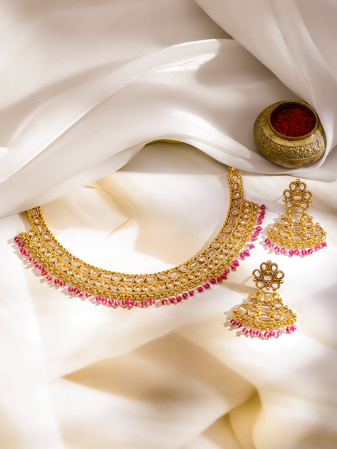 Pink Story of Kundan Necklace Set フリーサイズ