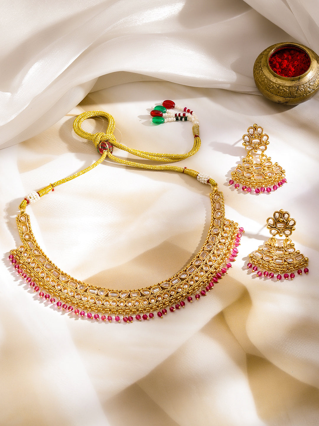Pink Story of Kundan Necklace Set フリーサイズ