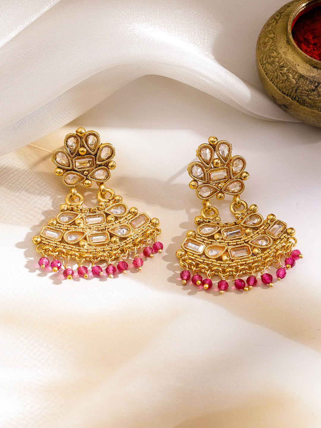 Pink Story of Kundan Necklace Set フリーサイズ