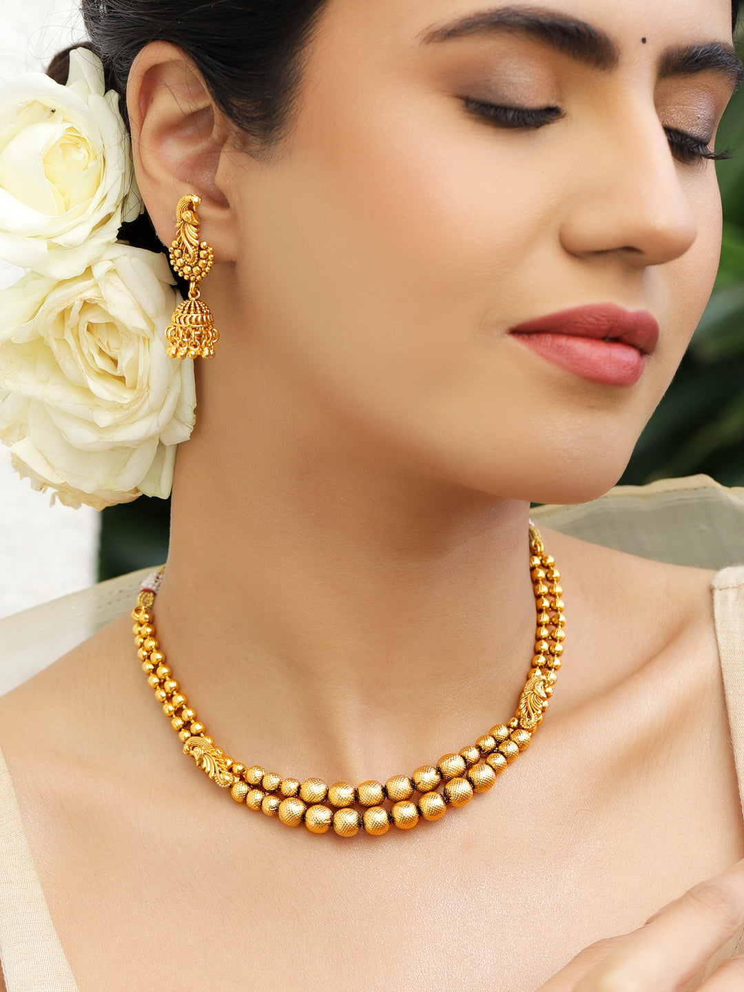 Pearl & Golden Beads Fusion Necklace フリーサイズ