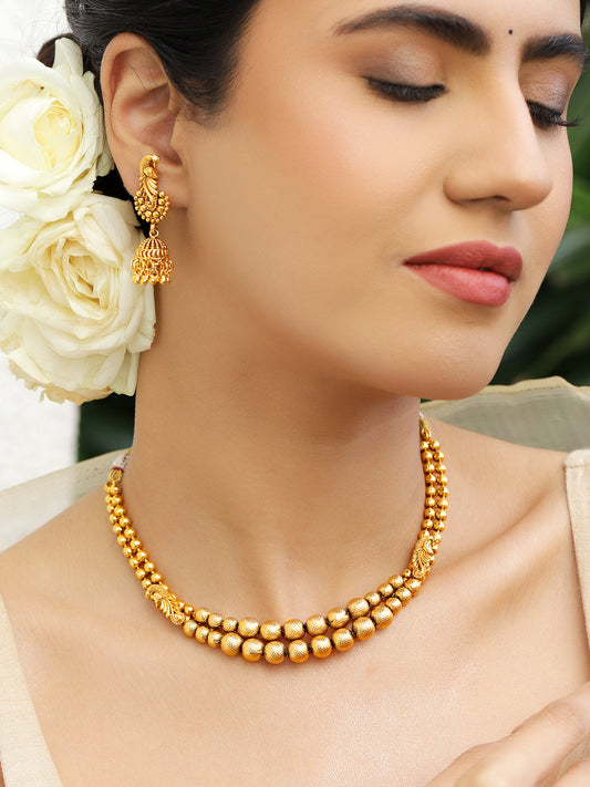 Pearl & Golden Beads Fusion Necklace フリーサイズ