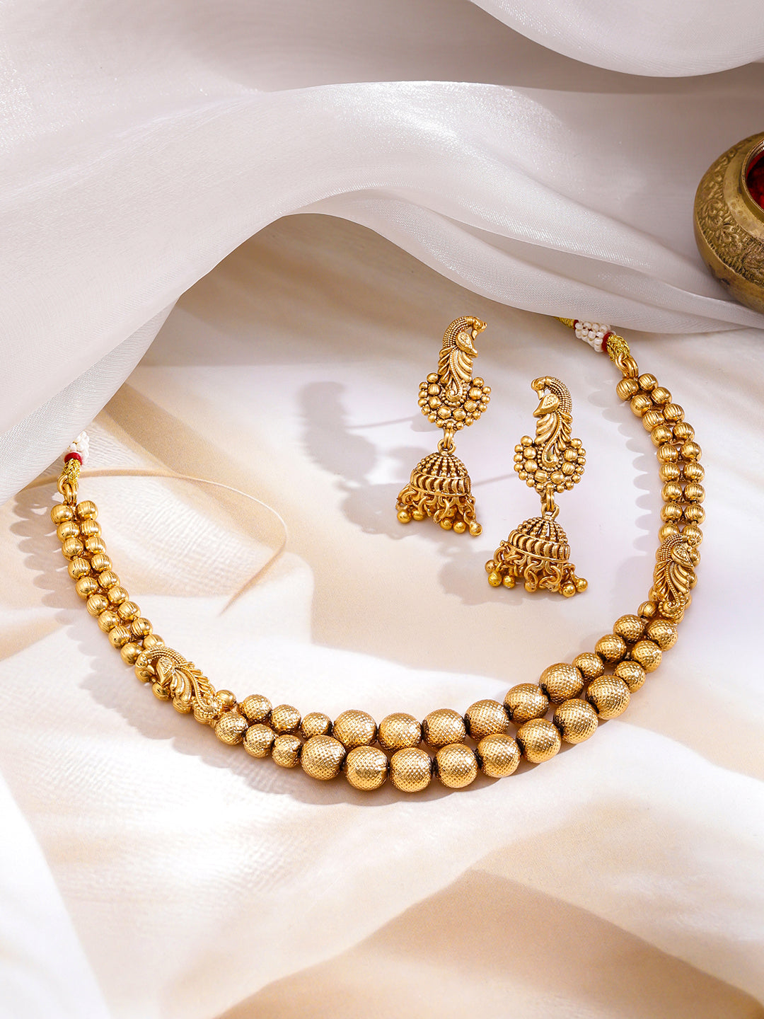 Pearl & Golden Beads Fusion Necklace フリーサイズ