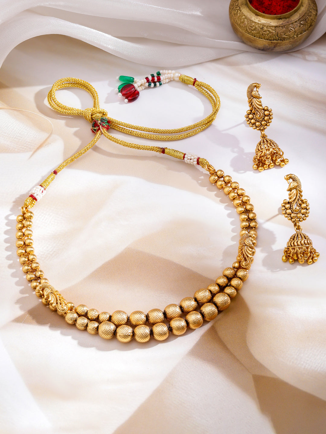 Pearl & Golden Beads Fusion Necklace フリーサイズ