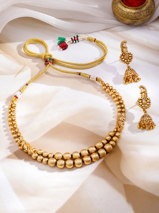 Pearl & Golden Beads Fusion Necklace フリーサイズ