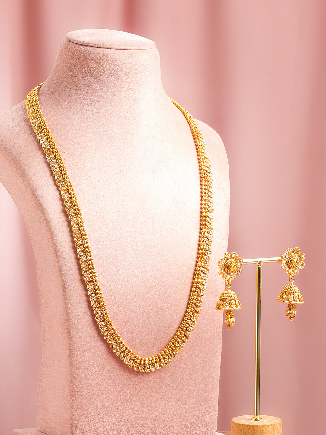 Gold Toned Long Necklace Set フリーサイズ