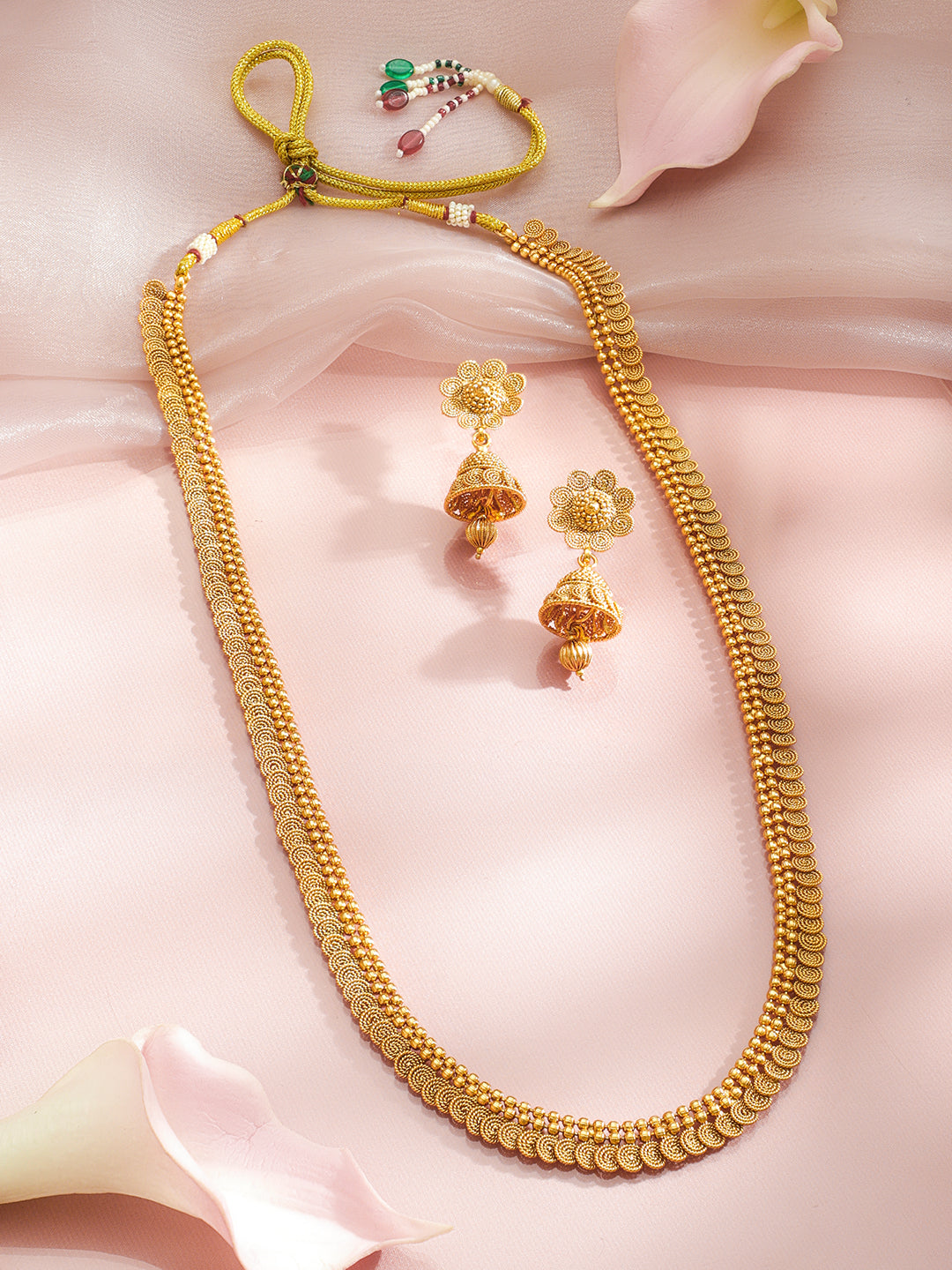 Gold Toned Long Necklace Set フリーサイズ