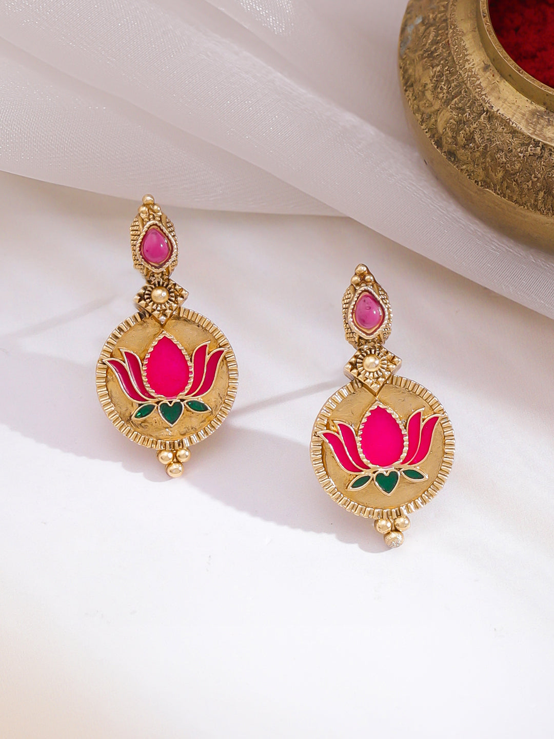 Lotus Motif Gold Necklace Set フリーサイズ