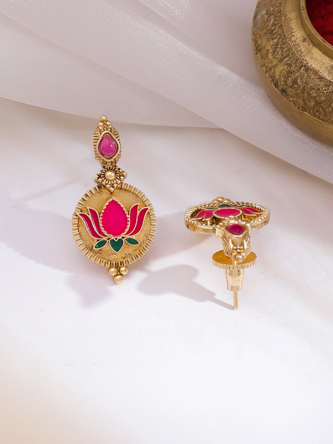 Lotus Motif Gold Necklace Set フリーサイズ