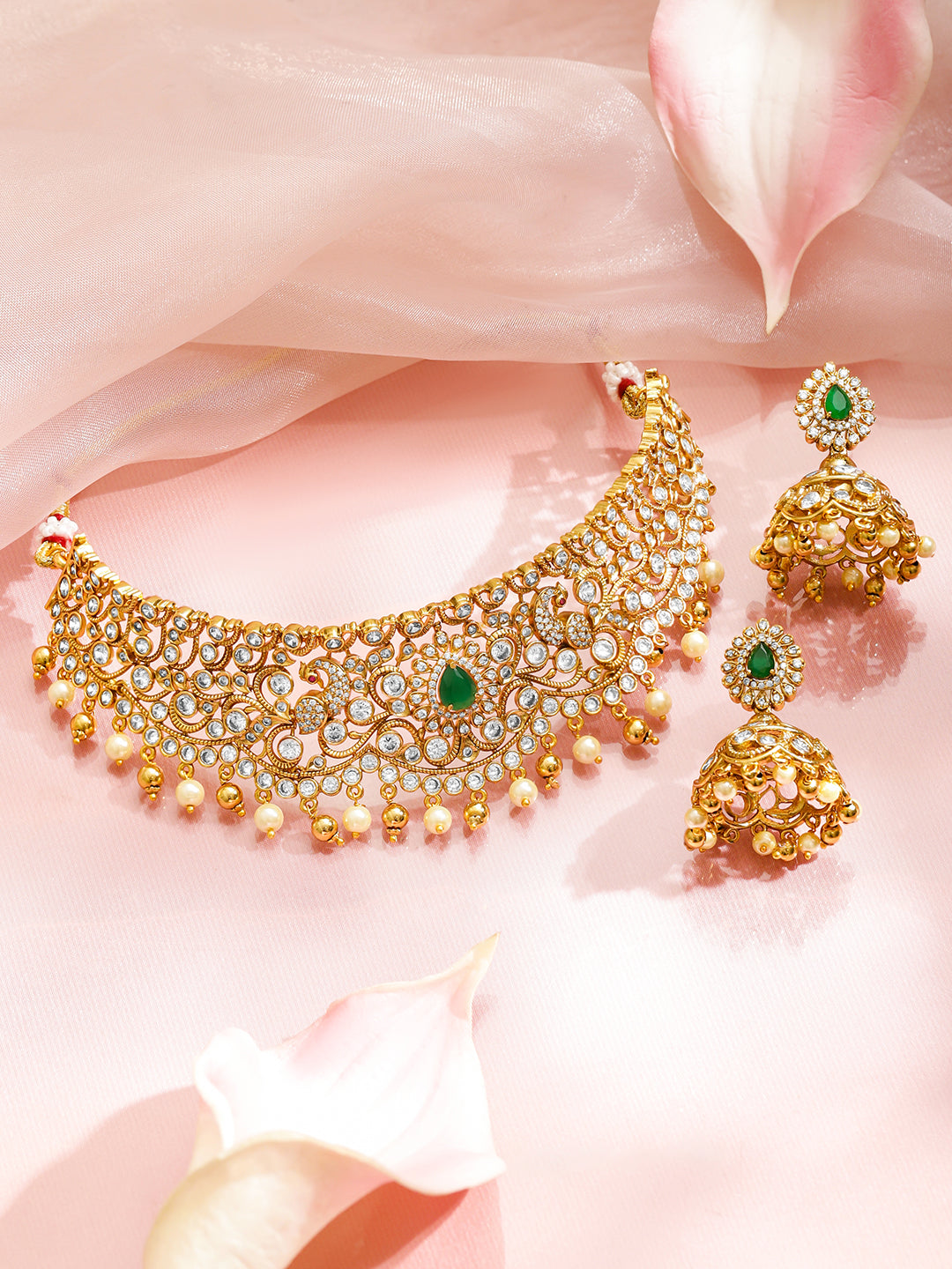 Floral Glory Green & Golden Necklace Set フリーサイズ
