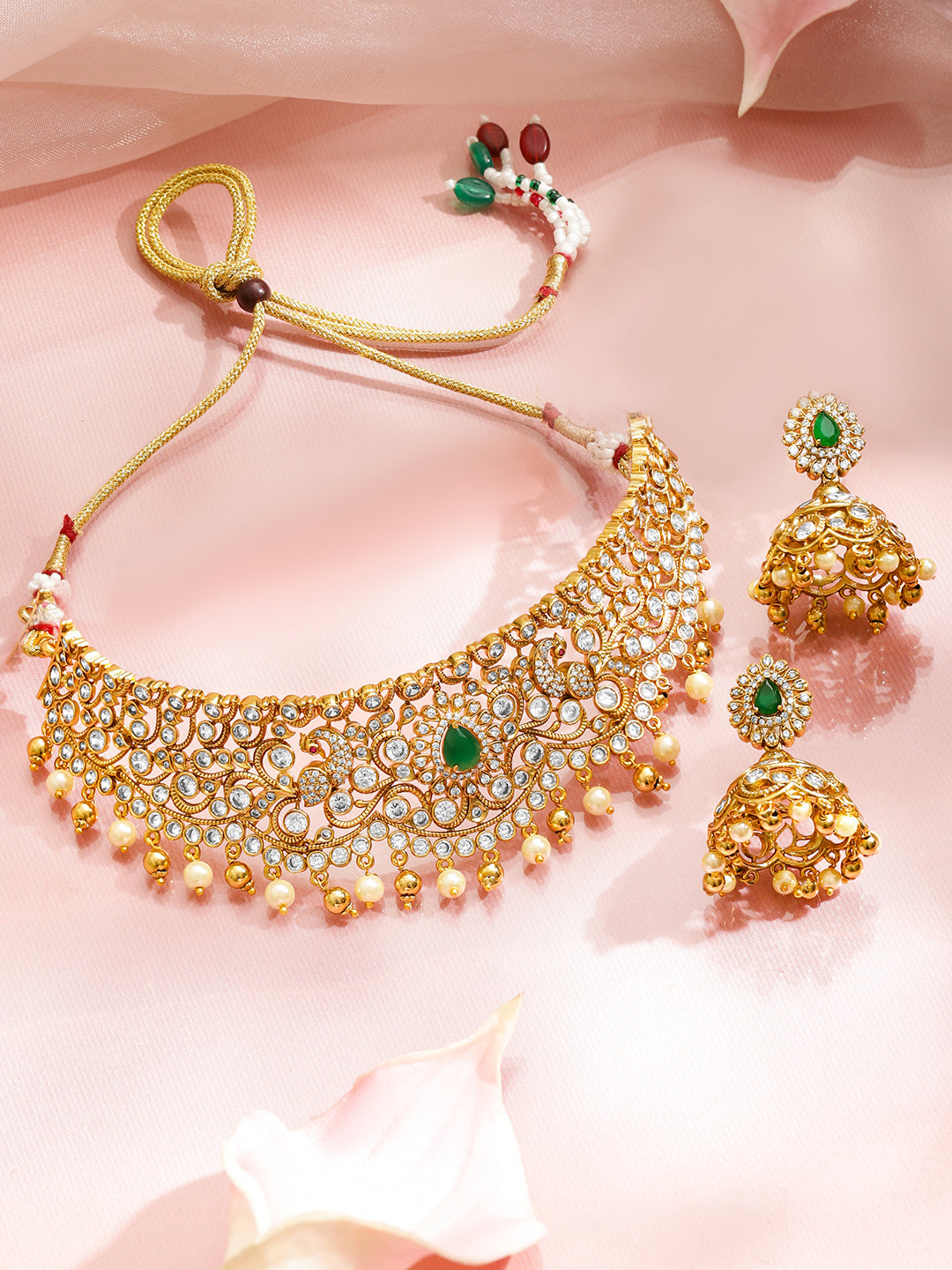 Floral Glory Green & Golden Necklace Set フリーサイズ