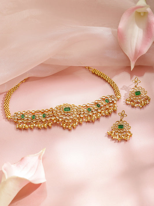 Emerald Tone Kundan Necklace Set フリーサイズ