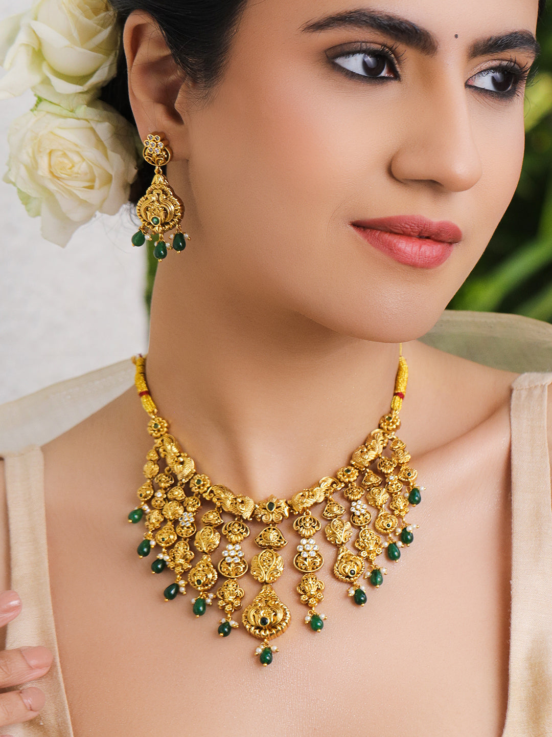 Celestial Green Golden Necklace Set フリーサイズ