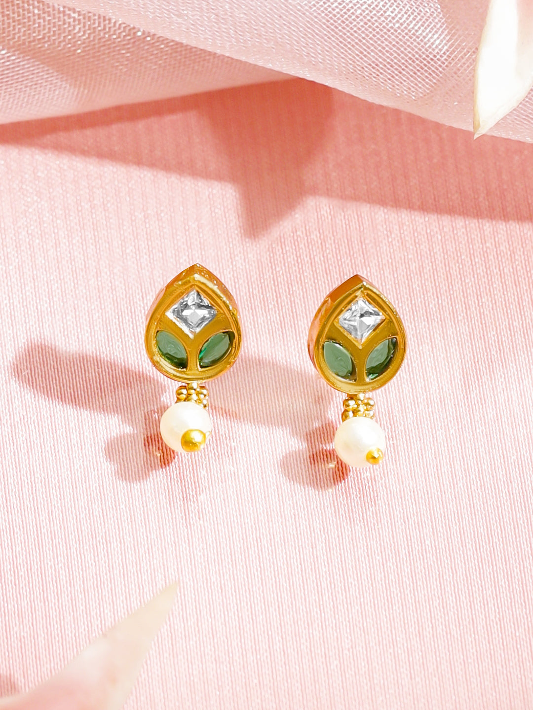 Pink & Green Studded Pearl Drop Necklace Set フリーサイズ