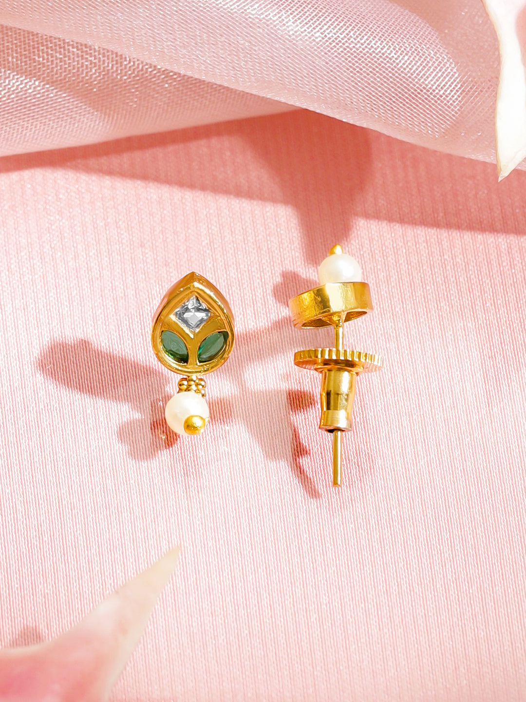 Pink & Green Studded Pearl Drop Necklace Set フリーサイズ
