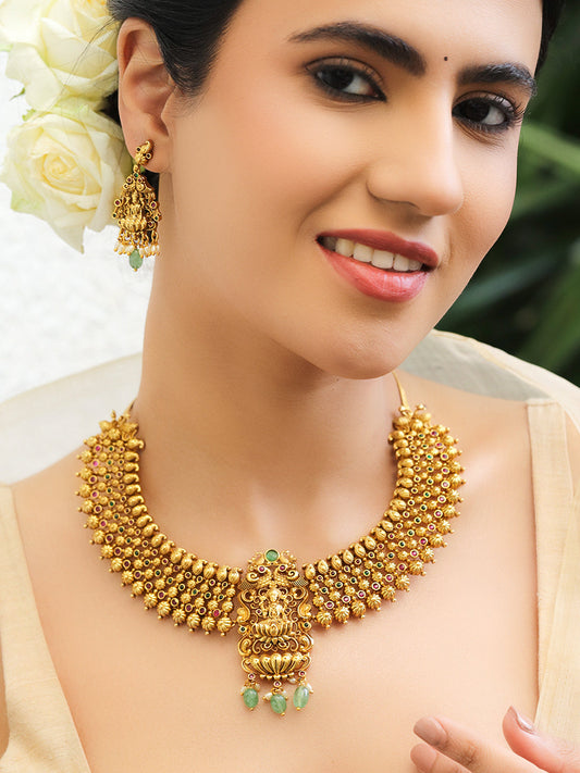 Lakshmi Blessings Green-Pink Necklace Set フリーサイズ