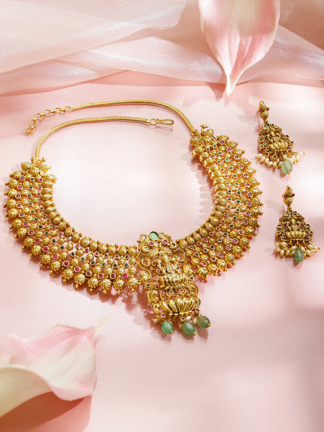Lakshmi Blessings Green-Pink Necklace Set フリーサイズ