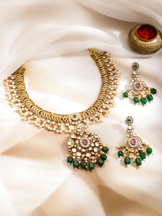 Artisanal Pearls Green Necklace Set フリーサイズ