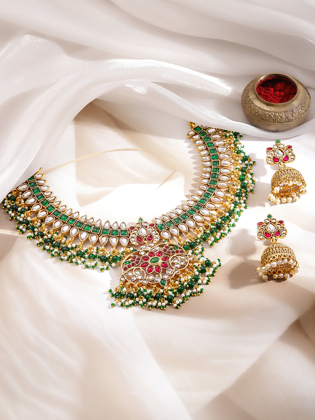 Royal Garden Bloom Dark Pink & Green Necklace Set フリーサイズ