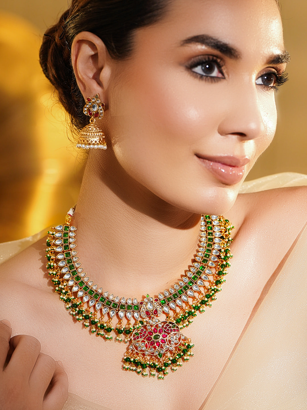 Royal Garden Bloom Dark Pink & Green Necklace Set フリーサイズ