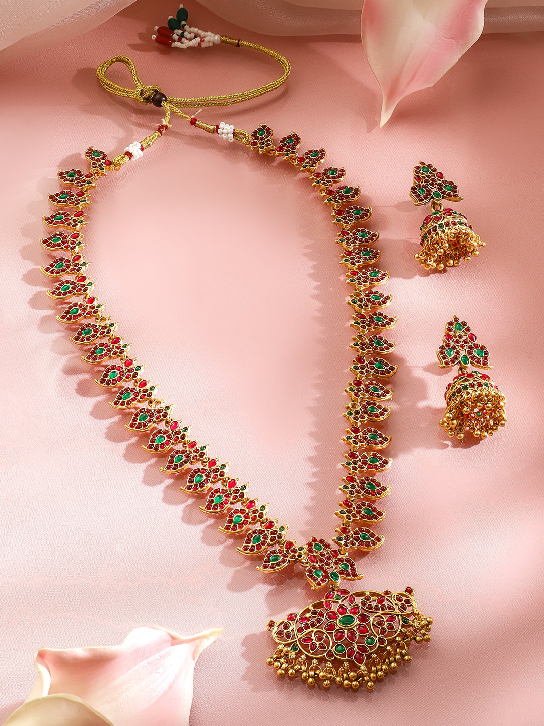 Pink-Green Glow Golden Necklace Set フリーサイズ