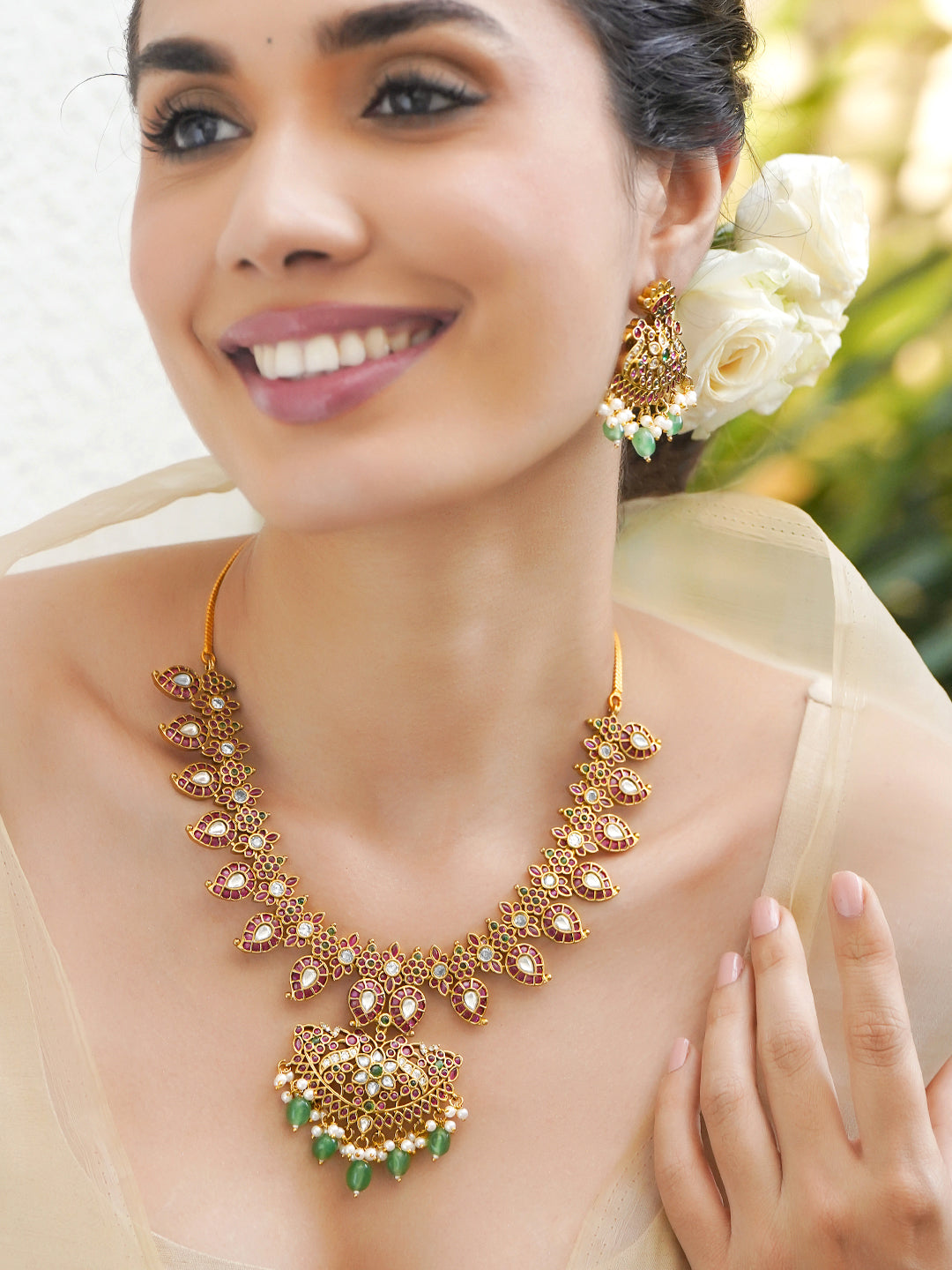 Blush & Emerald Golden Necklace Set フリーサイズ