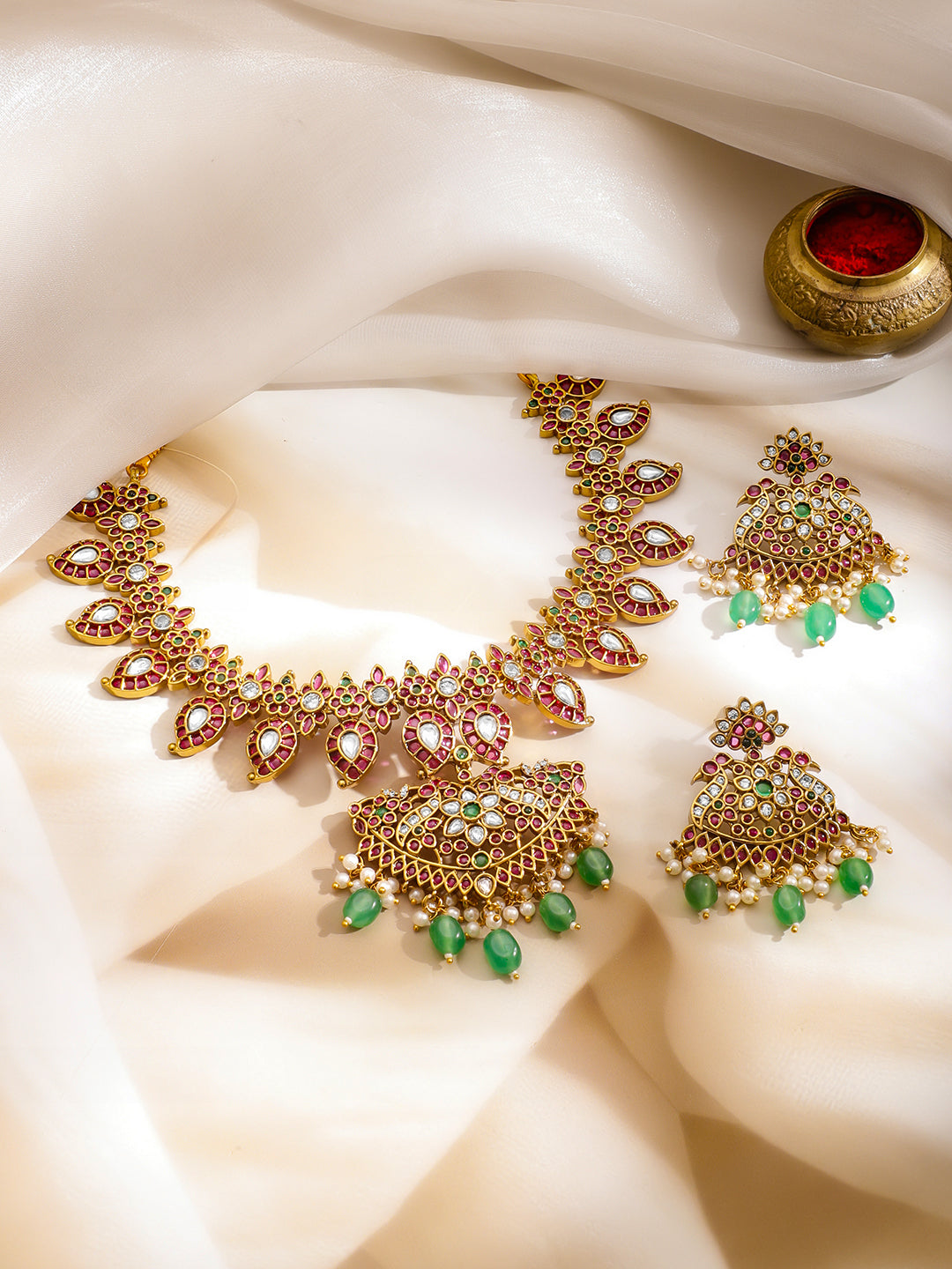 Blush & Emerald Golden Necklace Set フリーサイズ